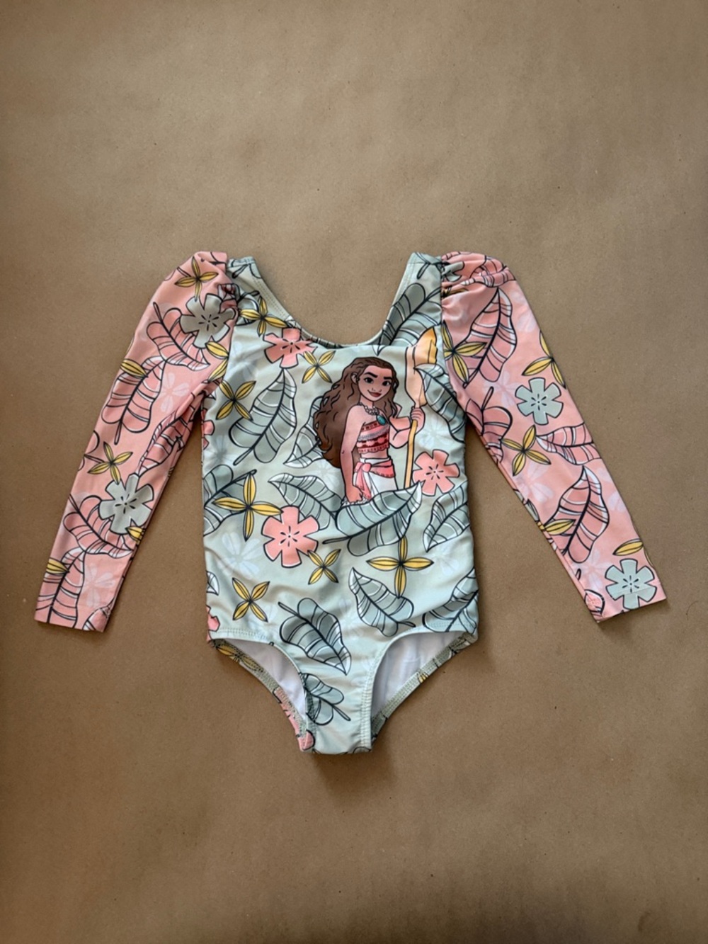 Disney Moana Girls' Long Sleeve Swim Rashguard - Pink, Light Blue, Yellow